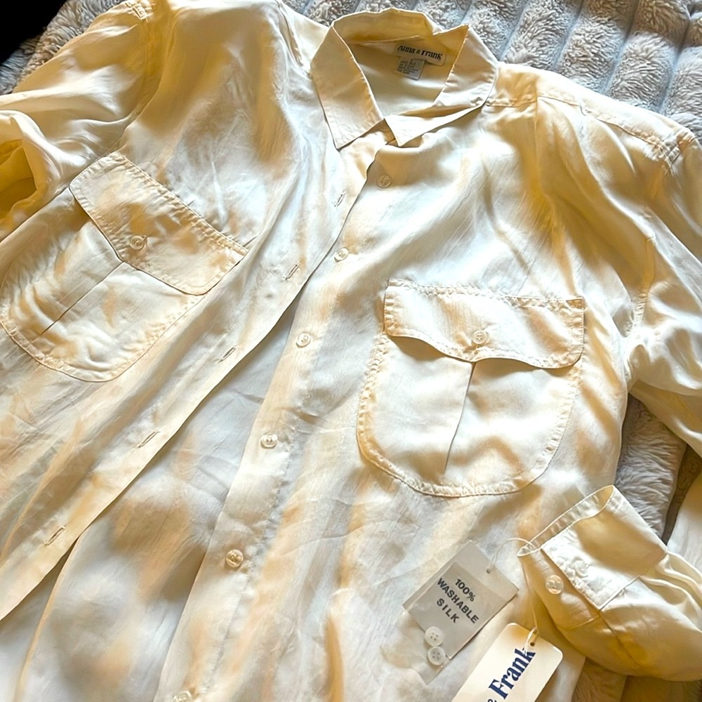 Vintage Anna & Frank 100% Washable Silk Blouse - Ivory Off-White - Size Large